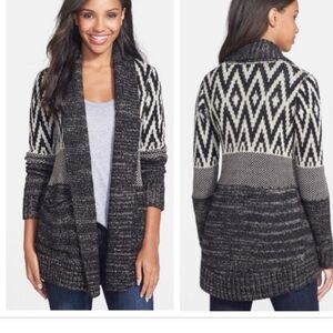 Lucky Brand Stargazer open cardigan wool blend Aztec-inspired diamond print